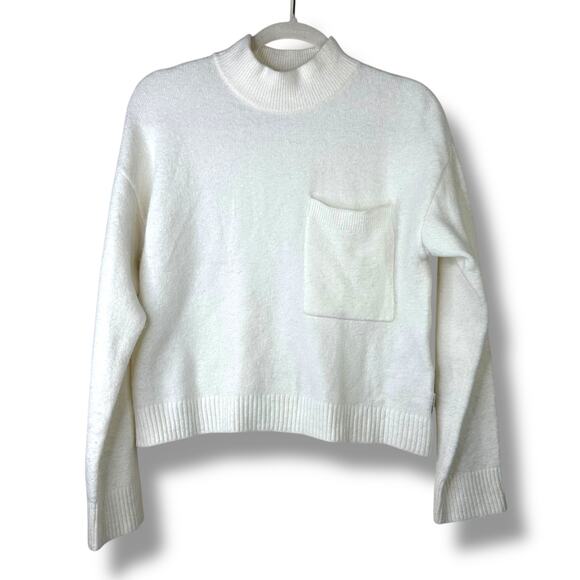 Calvin Klein Jeans Cream Ribbed Oversized Mock Neck Wide Sleeves Sweater Small - Picture 2 of 7